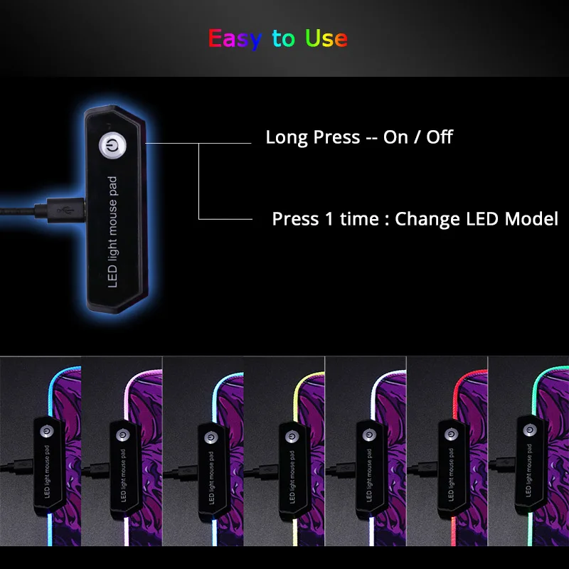 SOVAWIN светодиодный RGB коврик для мыши игровой резиновый 800x300 коврик для мыши USB Противоскользящий семь цветов с запирающим краем для компьютера для ноутбука