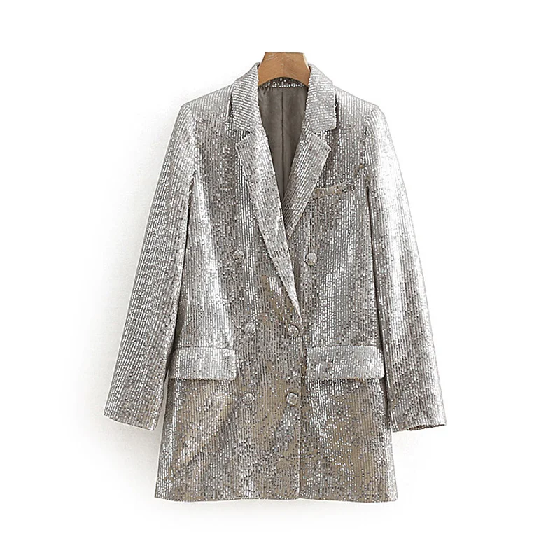 Bureau Costumes Entaillé Printemps Casual Femmes Femme Paillettes Vestes Col Ensembles Chic Sequin Blazer Argent 2019 White Blanc Pour Blazers d7nwvF88Aq