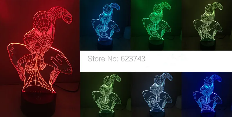 1 шт Красочный 3D светящийся светодиодный Настольный светильник Человек-паук светодиодный 3d-ночник светильник для праздничного оформления