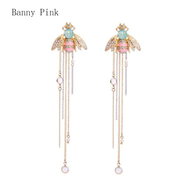 Романтический сплав подвеска "Мед" серьги-шпильки для Для женщин с милыми кисточками Цепи пост серьги-кольца, модные ювелирные украшения Эффектные серьги с квадратными кристаллами