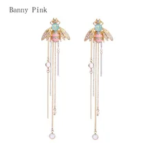 Романтический сплав подвеска "Мед" серьги-шпильки для Для женщин с милыми кисточками Цепи пост серьги-кольца, модные ювелирные украшения Эффектные серьги с квадратными кристаллами