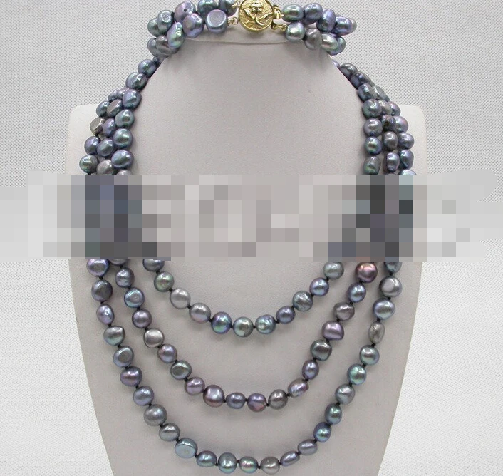 

> 12592 baroque black pearls necklace 2row bracelet set (A0423) -Top quality free shipping