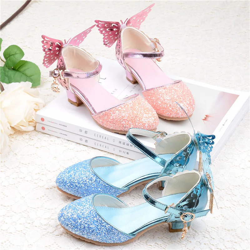 

2018 Spring Summer Autumn Child Fashion Cinderella Crystal Kids Shoes Rhinestone Bow High-heeled Princess Girls Shoes