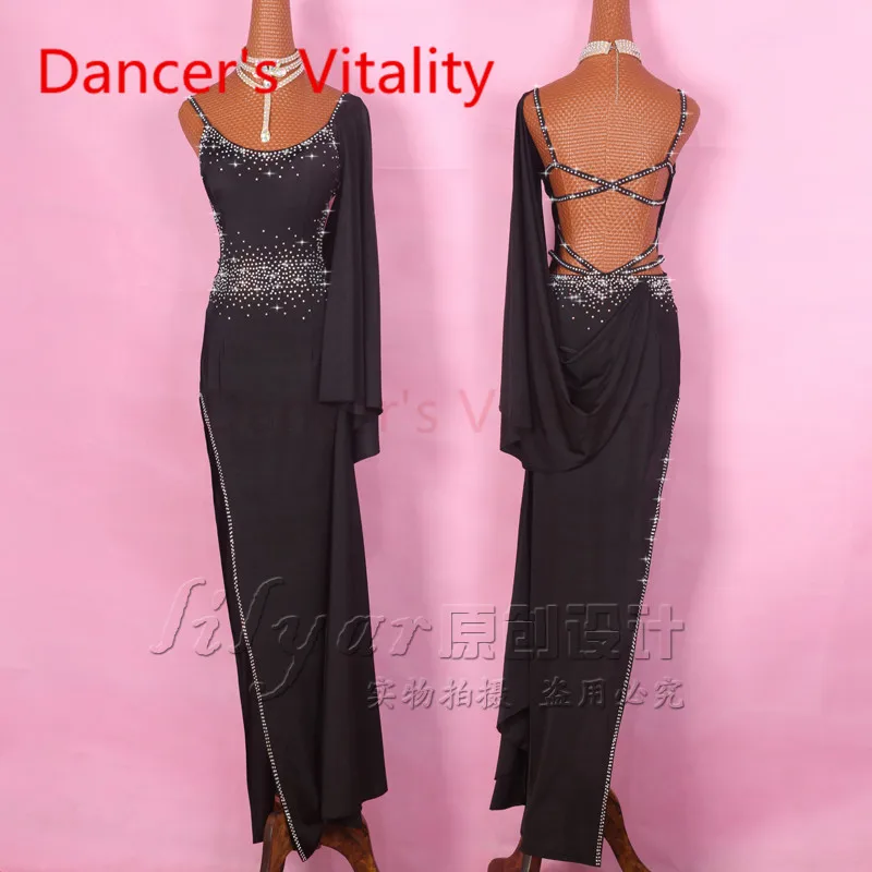 

Latin Dance Dress Women Straps shoulder Left Opening Salsa Tango Rumba Flamengo Ballroom Latin Dance Competition Costumes