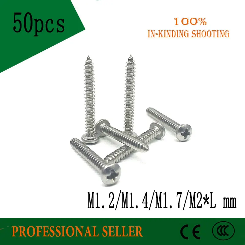 

Free shipping 50pcs M1.2 / m1.4 / M1.7 / M2 phillips stainless steel 304 pan head head Self Tapping Screws