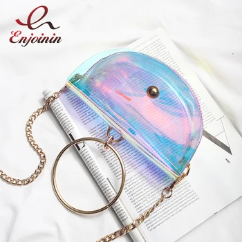 

Transparent laser personalized metal ring saddle chain handbag ladies casual totes shoulder bag female crossbody messenger bag