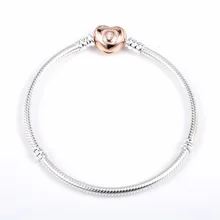 Аутентичные стерлингового серебра 925 пробы зажим-Сердце Браслеты с логотипом бренда модная цепочка-змейка Fit Europ Подвески Бусины DIY ювелирные изделия