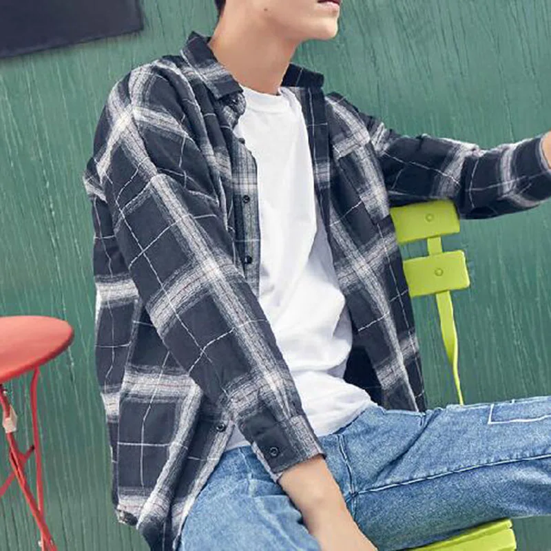 2018 England Style Men Long Sleeve Single Breasted Slim Fit Plaid Printed Outdoors Wear Casual Shirts Spring Autumn Wear Chemise