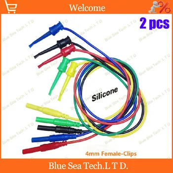 

Free Shipping 2pcs multimeter pen extension test hook clip with 4mm banana socket 16 AWG ultra soft silicone moulded 5 color