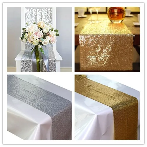 

2 Size Pick--2pcs Silver/Gold Color Sequin Table Runners Sparkly Bling Table Runner Wedding Party Decorations Supply Accessories
