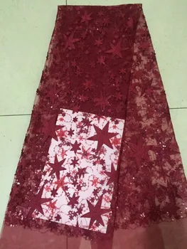 

African Lace Fabric French Sequins Net Lace High Quality Wine Red African Lace Fabric for 2018 French Sequin Fabric sewing
