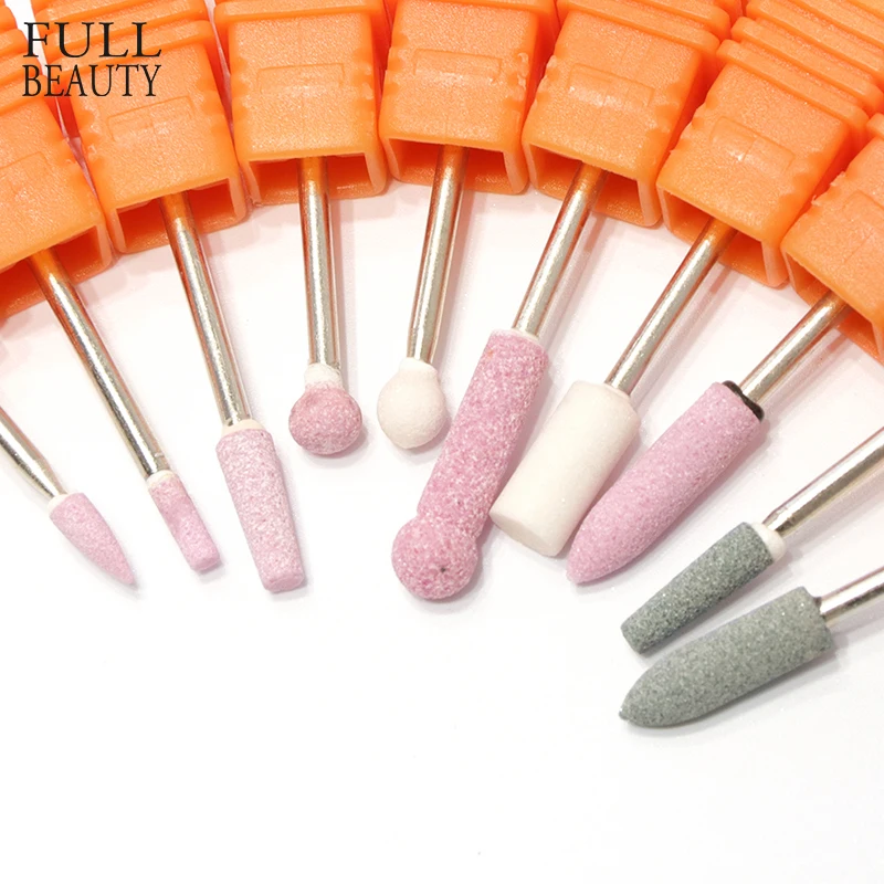 

Full Beauty 10pcs/kits Ceramic Stone Mixed Manicure Sets Nail Drill Bit Manicure Pedicure Mill Cutter Clean Tools CHMS01-10