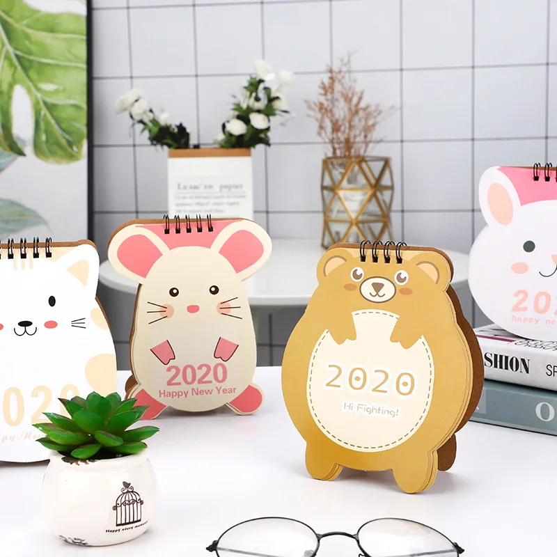 

2019-2020 Kawaii Cartoon Animal cat Mouse Desktop Paper Calendar dual Daily Scheduler Table Planner Yearly Agenda Organizer