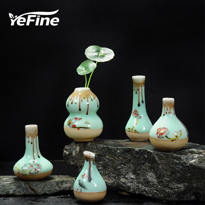 

YeFine 5 PCS/Lot Mini Flower Vases For Homes Decorative Artificial Flowers Celadon Tabletop Vases Porcelain Novelty Gift