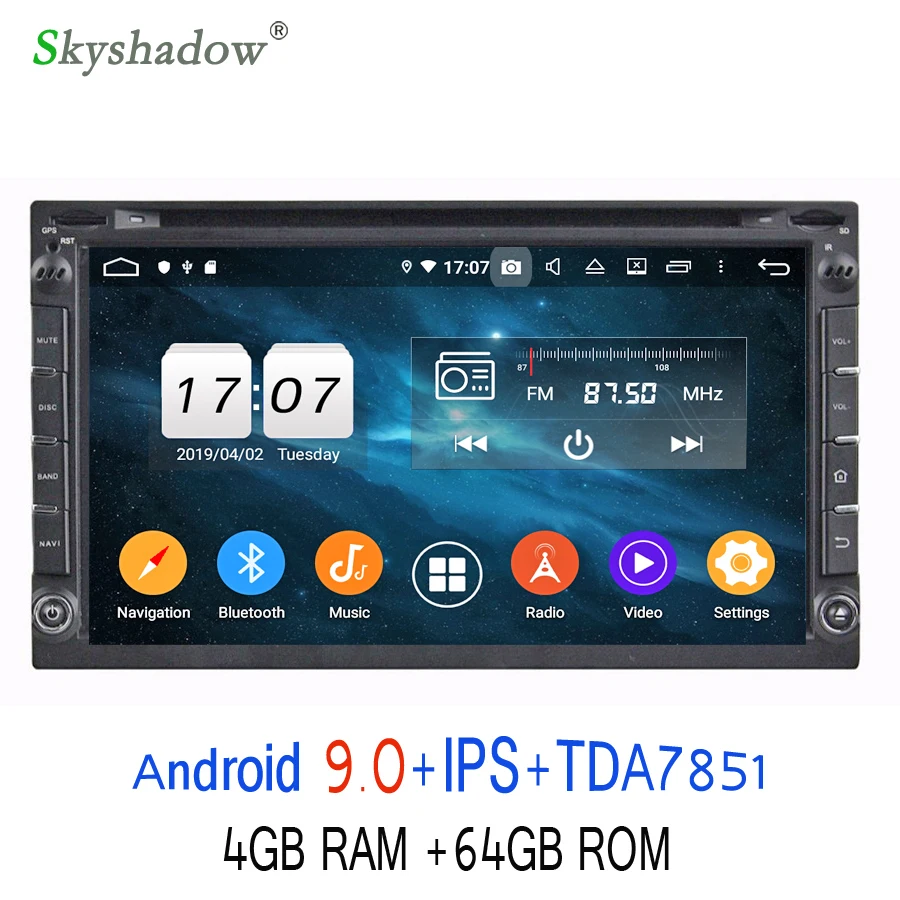 Top IPS DSP TDA7851 Android 9.0 4GB RAM 64GB ROM 8 Core Car DVD Player GPS Glonass Map Disc RDS Radio wifi Bluetooth For universal 3
