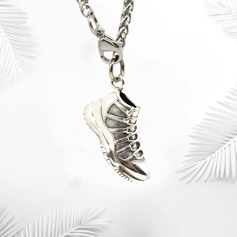 

Thailand 100% pure silver silver hip-hop rock Jordan 11 generation of basketball shoes Lovers love gift necklace pendant