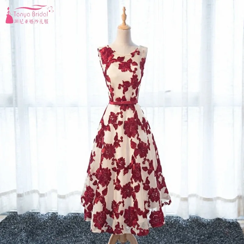 

TANYA BRIDAL 2019 New Tulle O-Neck Homecoming Dress Lace Up Back Simple Sleeveless Tea-Length Graduate Dress SS099