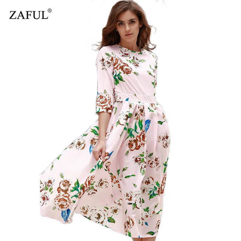 ZAFUL Summer UK Women Dress O Neck Half Sleeve Floral Print Bohemian