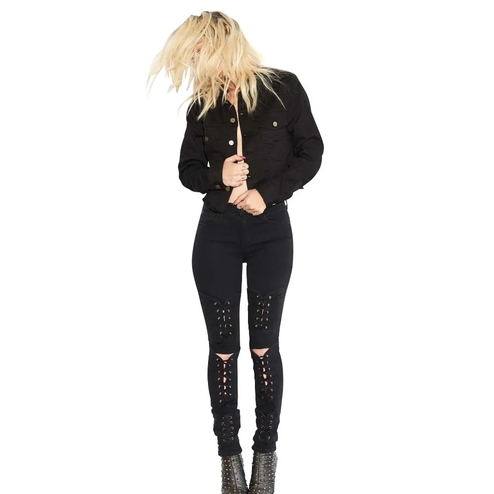 Hot spring new bandage high waist slim jeans Europe and America hole casual hips slim fashion female sexy feet jeans Hot spring new bandage high waist slim jeans Europe and America hole casual hips slim fashion female sexy feet jeans
