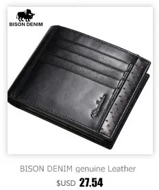 BISON DENIM Genuine Leather RFID wallet Men red brown vintage purse card holder Brand men wallets dollar price Male Purse 4361