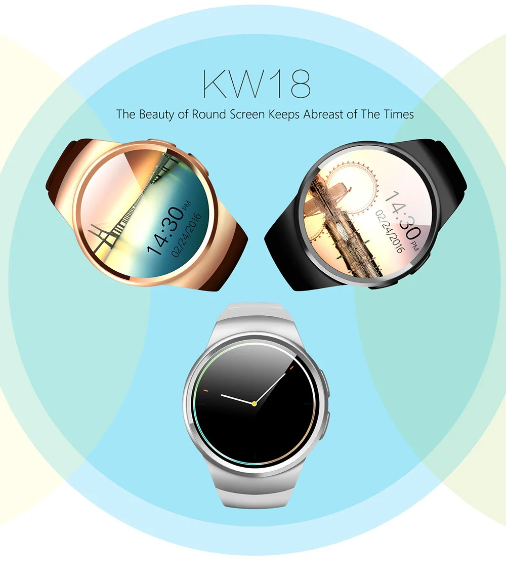 KW18 Bluetooth Смарт часы полный экран Поддержка SIM TF карты Smartwatch телефон сердечного ритма для apple gear s2 huawei