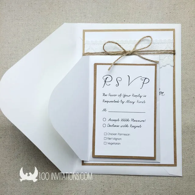 Rustic And Vintage Lace Wedding Invitation Set With RSVP Card EnvelopesTwo Layers Kraft Rustic And Vintage Lace Wedding Invitation Set With RSVP Card EnvelopesTwo Layers Kraft