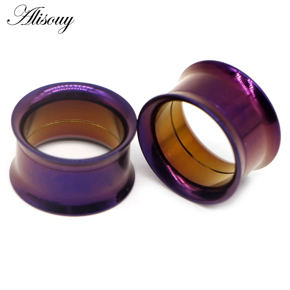 Alisouy 2 шт. хирургический стальной винт ушной туннель заглушки анодированный туннель с двумя расширяющимися концами полые Плаги для ушей калибр, Ювелирное Украшение для тела 2-30 мм - Окраска металла: Purple