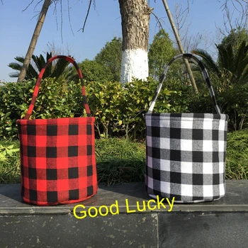 

10pcs/lot 2019 new arrival easter day decoration buffalo plaid easter bucket monogram good quality 2 colors easter basket tote