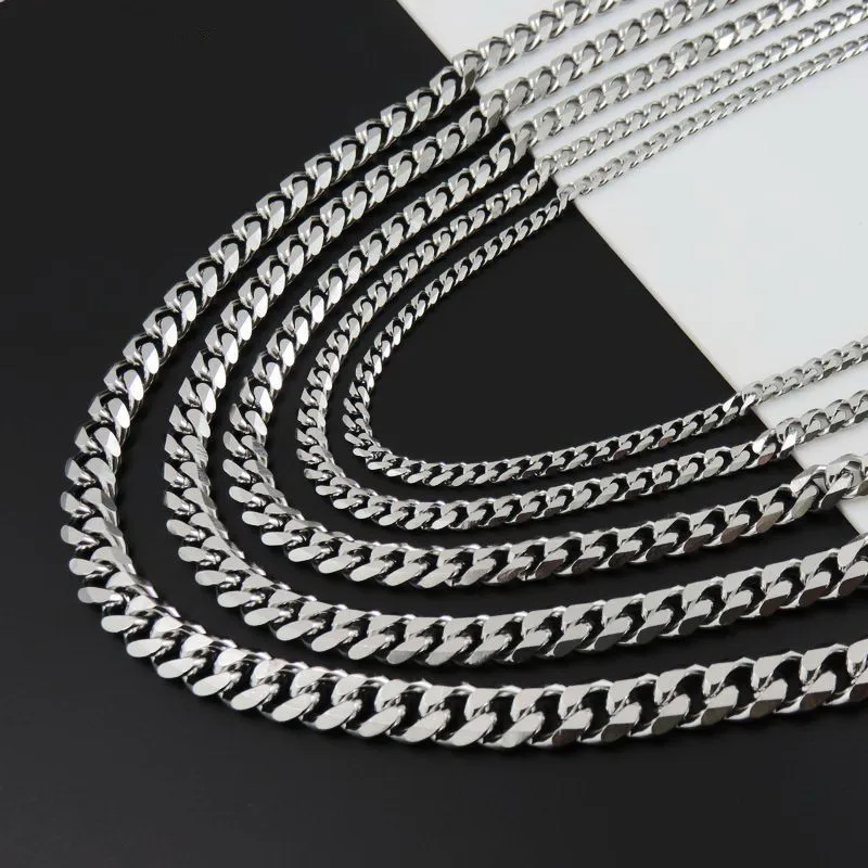 

Oulai777 stainless steel curb cuban men's necklace link gifts for accessories women punk long mens chains necklaces & pendants