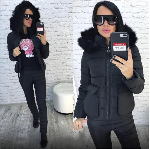Комплект из 2 предметов зимние однотонные костюмы с хлопковой подкладкой женская