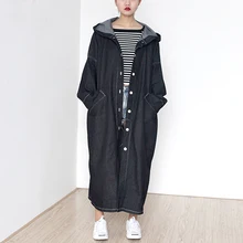 2016 Autumn New Korean Retro Long Denim Coat Boyfriend Style Plus Size Hooded Denim Coat Female
