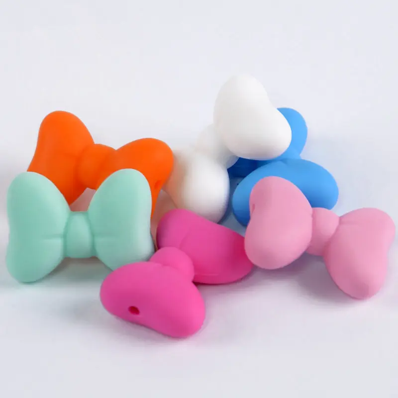 

5PCS Bowknot Silicone Beads Jewelry Makings Silicon Baby Teethers Beads Necklace Baby Teething Beads for Nurse Jewelry DIY Parts