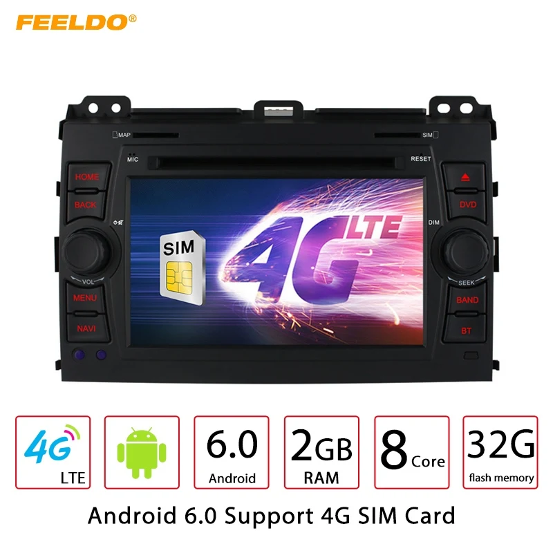 Clearance FEELDO 7"  Android 6.0 (64bit) 2G/32G/4G Octa Core Car DDR3 2G/4G LTE DVD GPS Radio Head Unit For Toyota Prado/Land Cruiser120 0