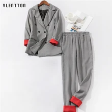 2019 New Women's Pantsuit Double Breasted Long Sleeve Office Blazer Tops & Pants Women's Suit Spring autumn Plaid Two Piece Set 2019 New Women's Pantsuit Double Breasted Long Sleeve Office Blazer Tops & Pants Women's Suit Spring autumn Plaid Two Piece Set