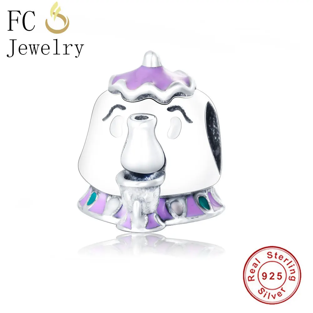 

FC Jewelry Fit Original Pandora Charm Bracelet Authentic 925 Sterling Silver Mrs. Potts &Chip Elephant Teapot Beads Berloque DIY