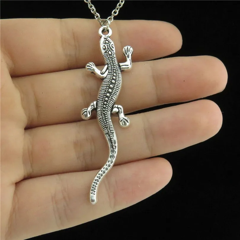

GLOWCAT Q9A53 Alloy Silver Women Jewelry Animal Lizard Dinosaur Pendant Short Chunky Collar Necklace 18"