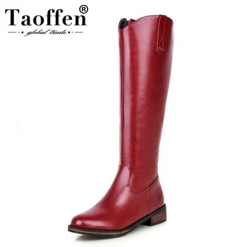 

TAOFFEN Size 34-43 Women Flats Boots Zipper Round Toe Fur Knee Boots Women Concise Fashion Women Winter Footwear