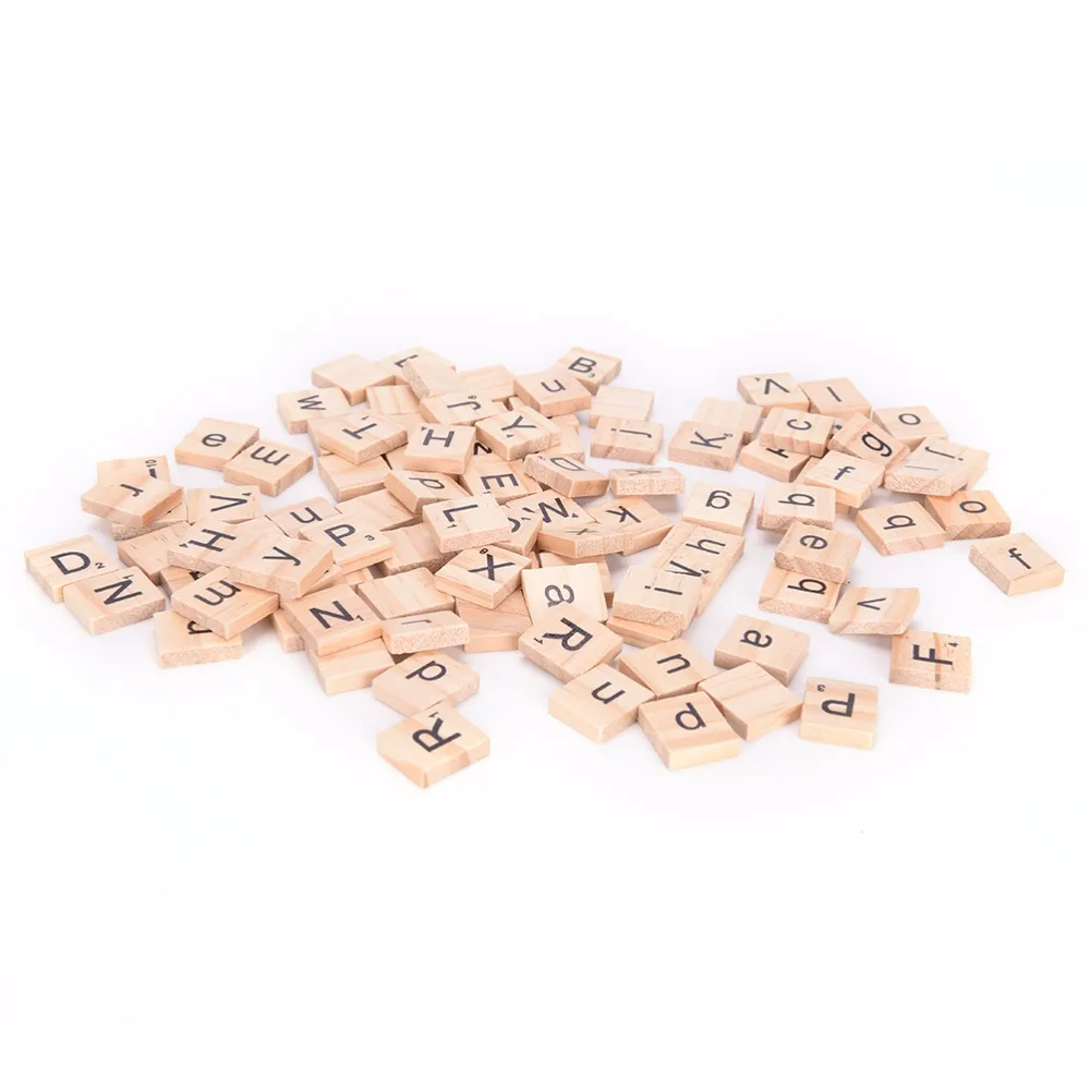 100 Pcs Burlywood Color Wooden Alphabet Scrabble  Letters & Numbers For Crafts Wood Figurines & Miniatures 18mm*20mm
