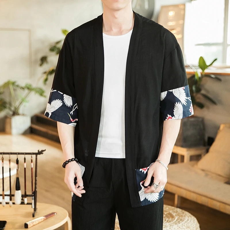 Japanese kimono cardigan men haori yukata male samurai costume clothing kimono jacket mens shirt yukata haori KK001
