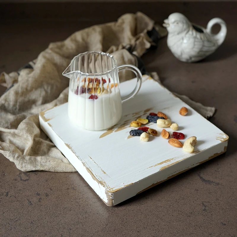 

wood board vintage white style handmade dessert tray cake table decoration makeup jewelry coffee coaster cup mat