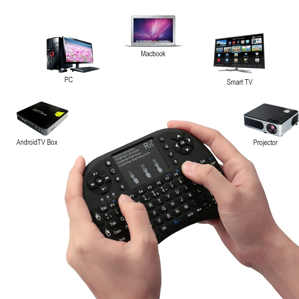 Беспроводная испанская клавиатура Rii Mini i8 + 2 4 ГГц Air Mouse с подсветкой и тачпадом