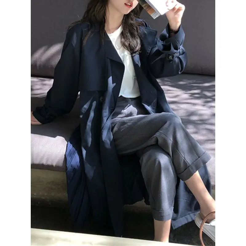 Осенний элегантный корейский Стиль Повседневный хаки женский длинный Тренч пальто тонкое на шнуровке простое офисное женское осеннее Женское пальто