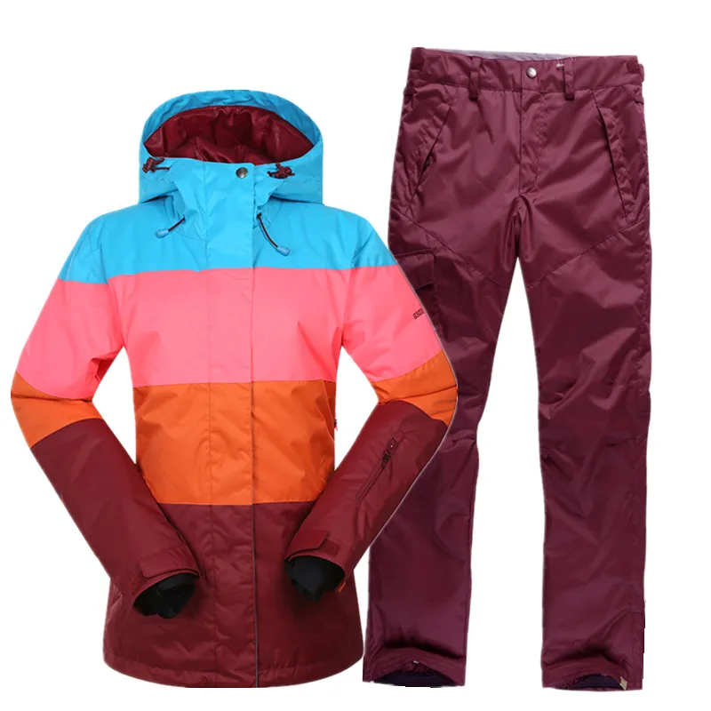 Лыжная куртка+ брюки женский лыжный костюм зимний теплый плотный зимний спортивный водонепроницаемый дышащий сноуборд наборы - Цвет: 04