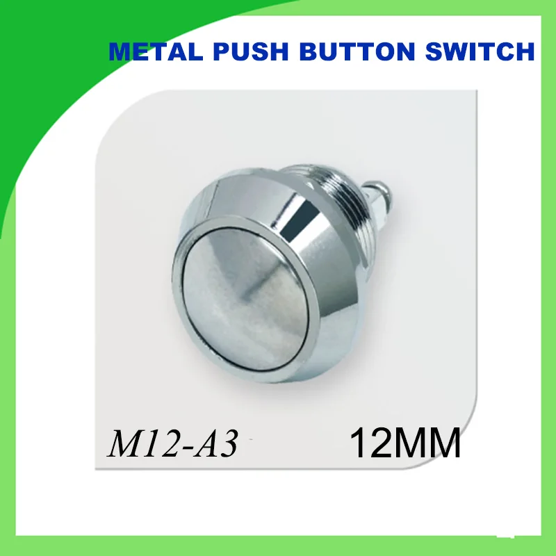 

12mm metal push button switch waterproof nickel plated brass 1NO momentary resetable round head Wiring terminal
