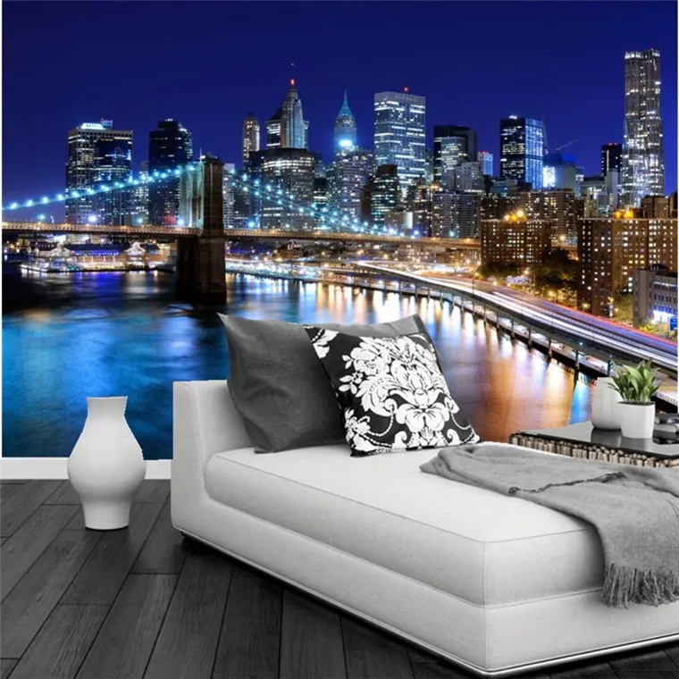 3d Wallpaper New York City Beautiful Night Building And Bridge Under The  Colorful Light Living Room Tv Wall Bedroom Large Murals - Wallpapers -  AliExpress