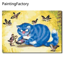 Прекрасный Синий Кот Живопись Мультфильм Живопись по номерам современные дети стены искусства акриловая Картина Ручная роспись детский подарок
