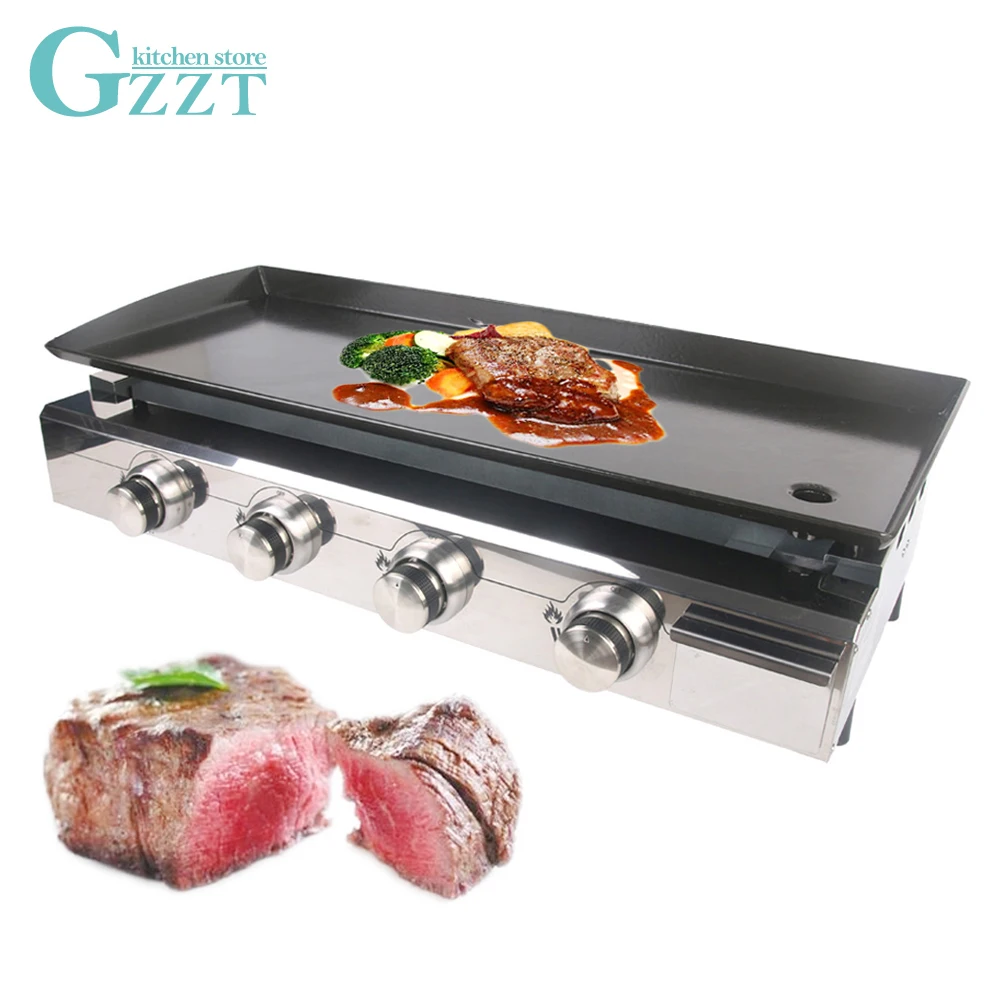 4 Burners Outdoor Use Gas Plancha LPG Gas Grill Shiny Stainless Housing