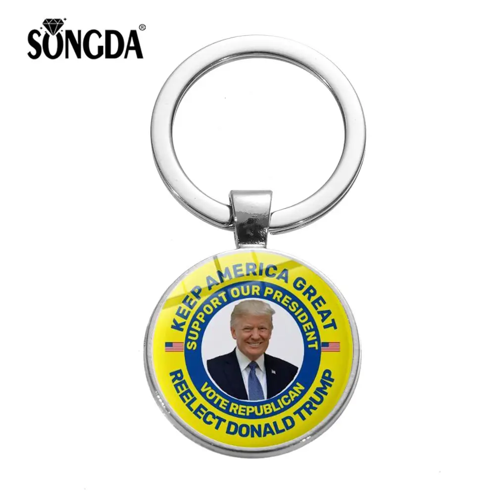 

SONGDA Hot Selling Creative Donald Trump 2020 Keychain Keep America Great Vote Republican Letter Glass Cabochon Key Chain Gifts