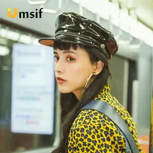 Новинка, зимние женские одноцветные кепки Newsboy, Женская Кожаная Шапка Newsboy, Женская винтажная шляпа, черные плоские козырьки для женщин