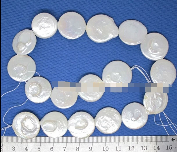 

shitou 00655 2strands 20mm real natural white big coin pearl loose beads 15.5"long for jewelry design